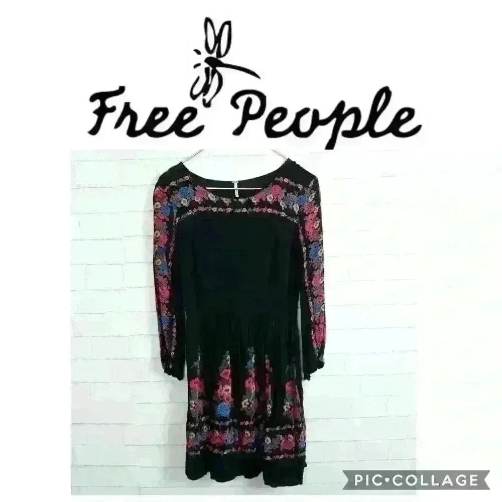 Free People Long Sleeve Spring Boho Floral Dress D69 - Picture 1 of 5
